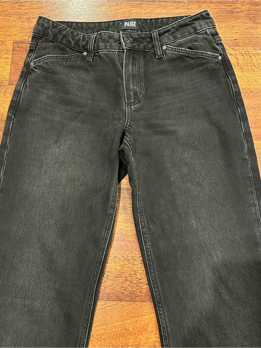 PAIGE Sofia Flare Leg Jeans Wide Leg Black Raw Hem Women’s Size 25 Mid-Rise - Picture 3 of 8